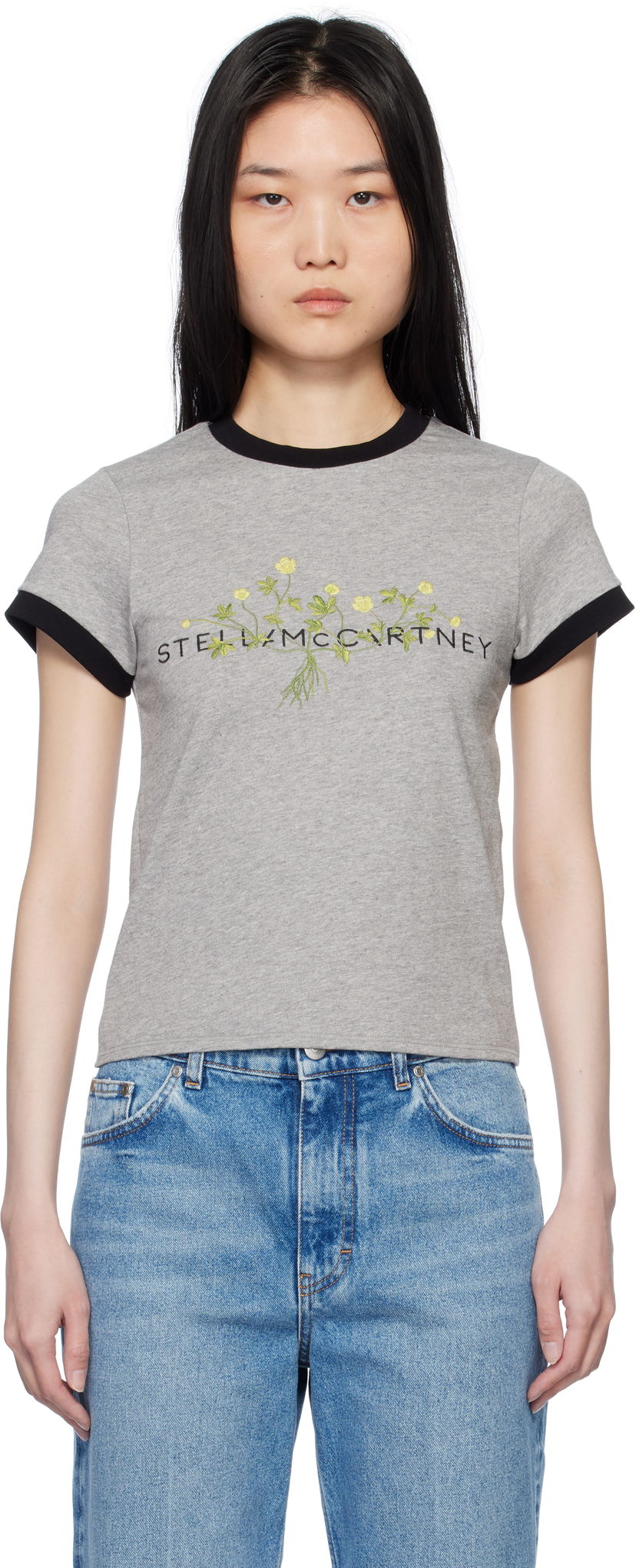 T-paita Stella McCartney Stella McCartney Floral Embroidered T-Shirt Harmaa | 6J03723SPZ75