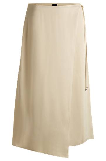 Hame BOSS Satin Wrap-Front Midi Skirt Beige | 50538116