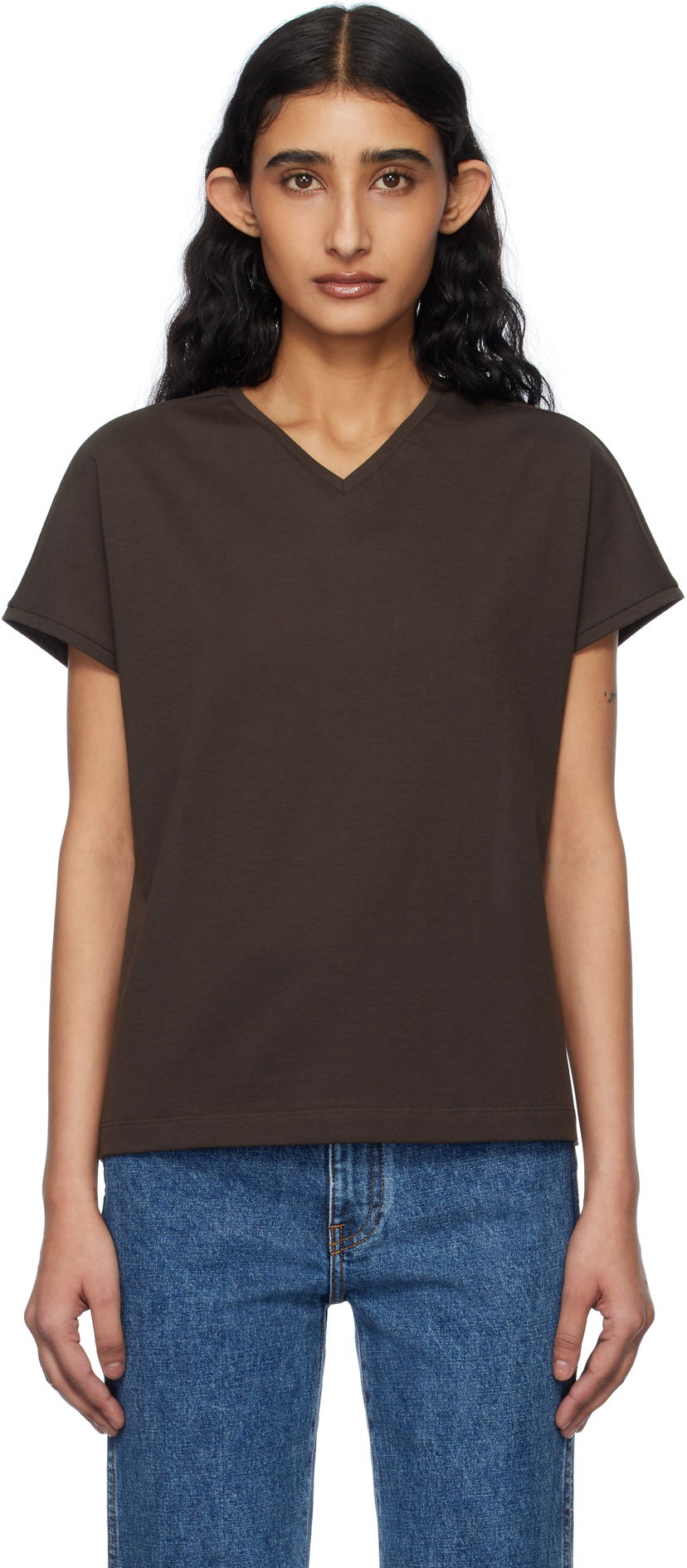 T-paita Khaite Khaite Devra V-Neck T-Shirt Ruskea | 2377166
