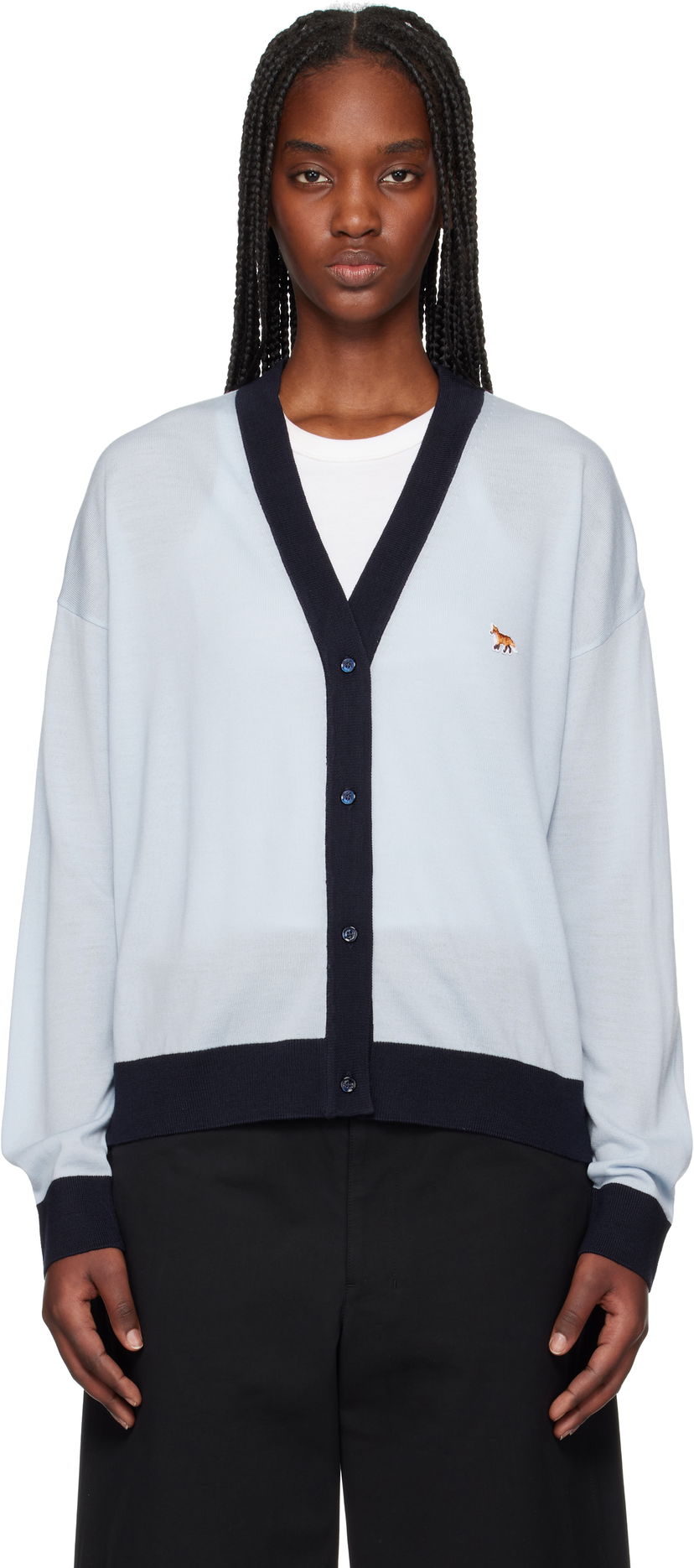 Villapaita MAISON KITSUNÉ Maison Kitsuné Bi-Color Comfort Cardigan with Fox Patch Sininen | OW00516KT1136