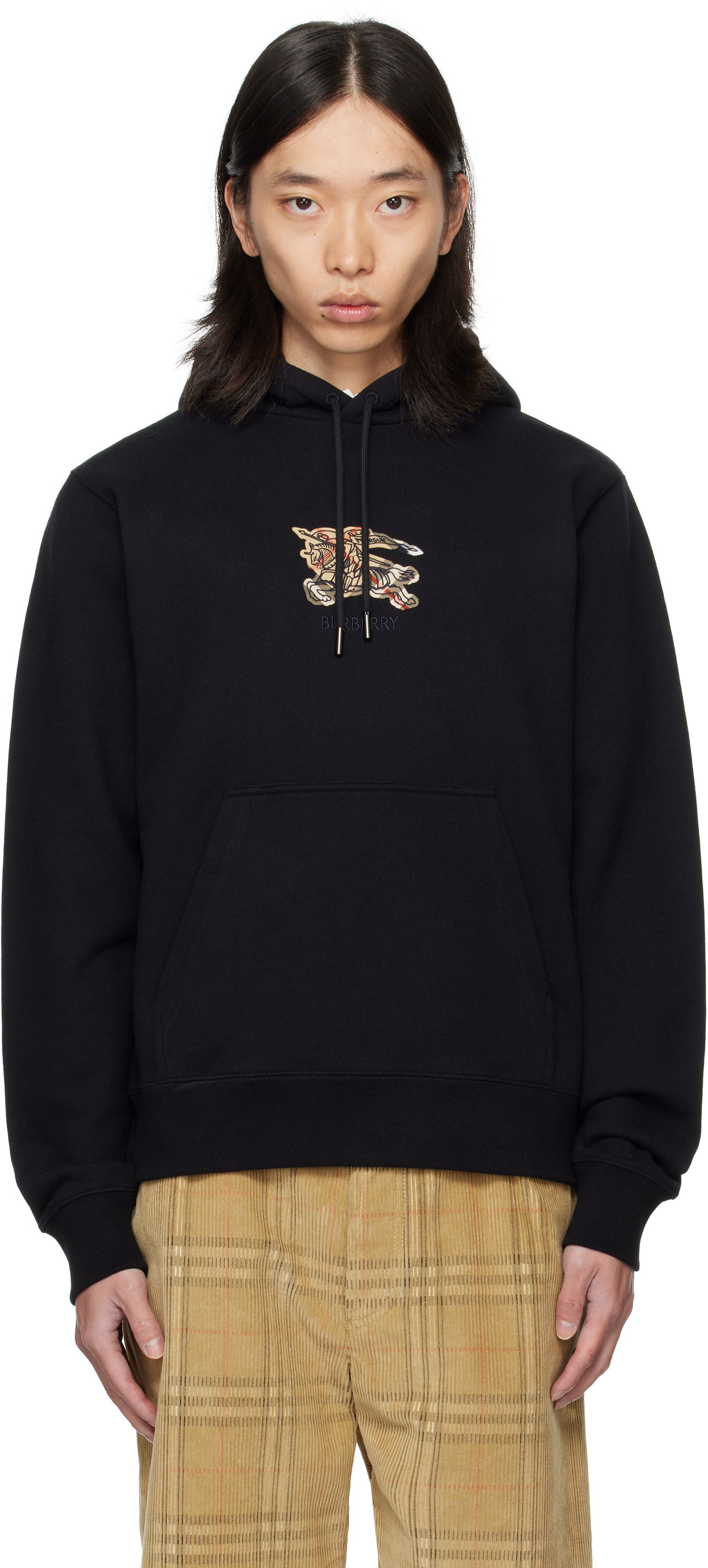 Huppari Burberry Burberry Cotton Hoodie with Equestrian Knight Design Musta | 8116060, 0