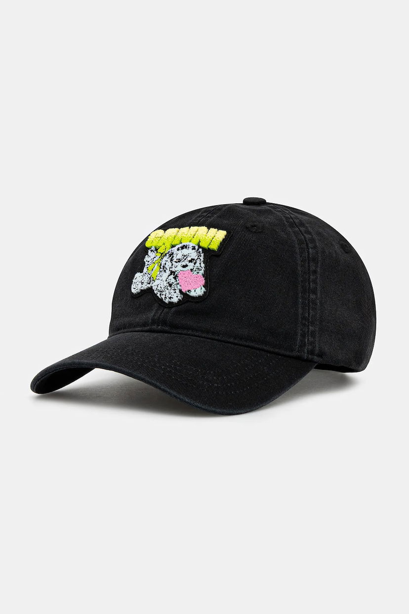 Korkki GANNI Washed Cotton Canvas Puppy Baseball Cap Musta | A6941