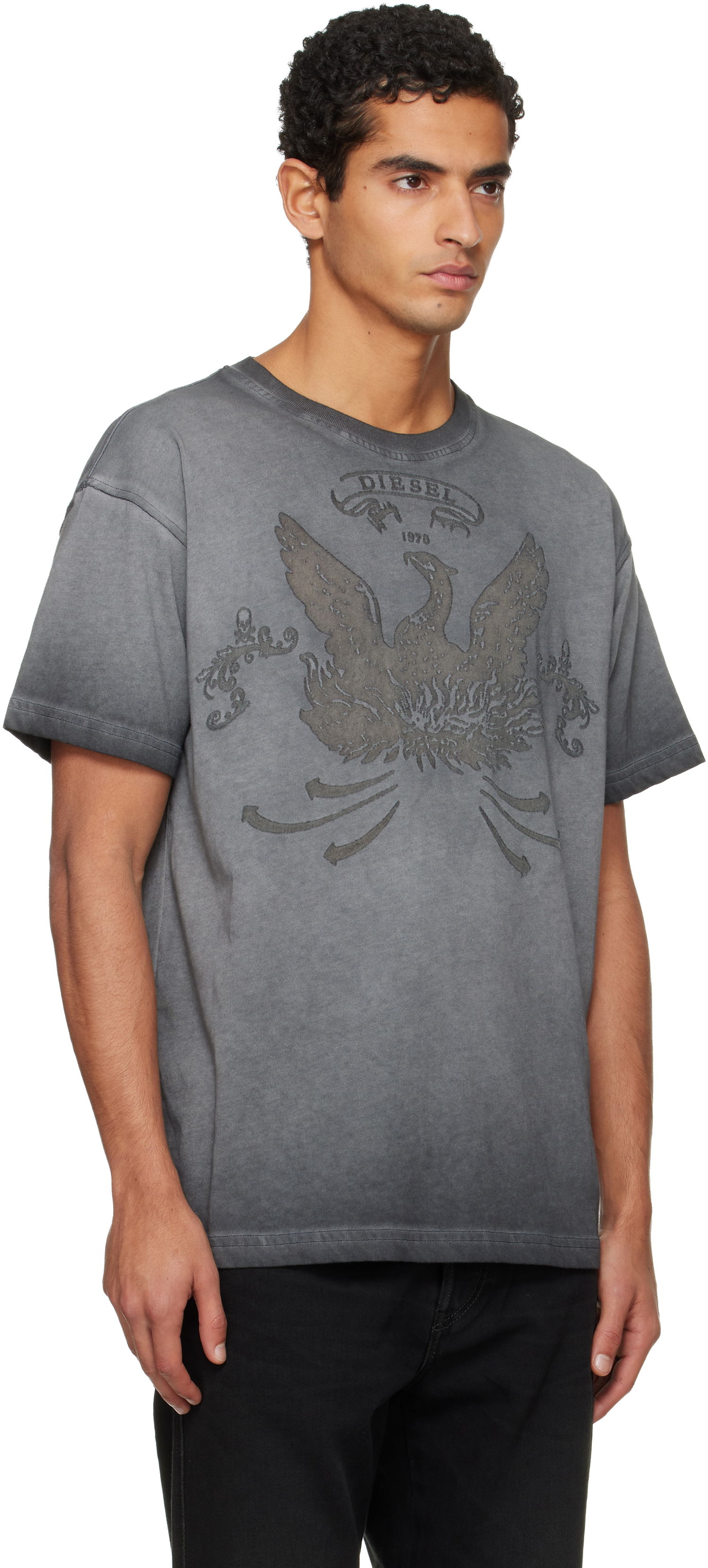 T-paita Diesel Faded Crewneck T-shirt with Eagle Print Harmaa | A19373-0DLBW-93R, 1