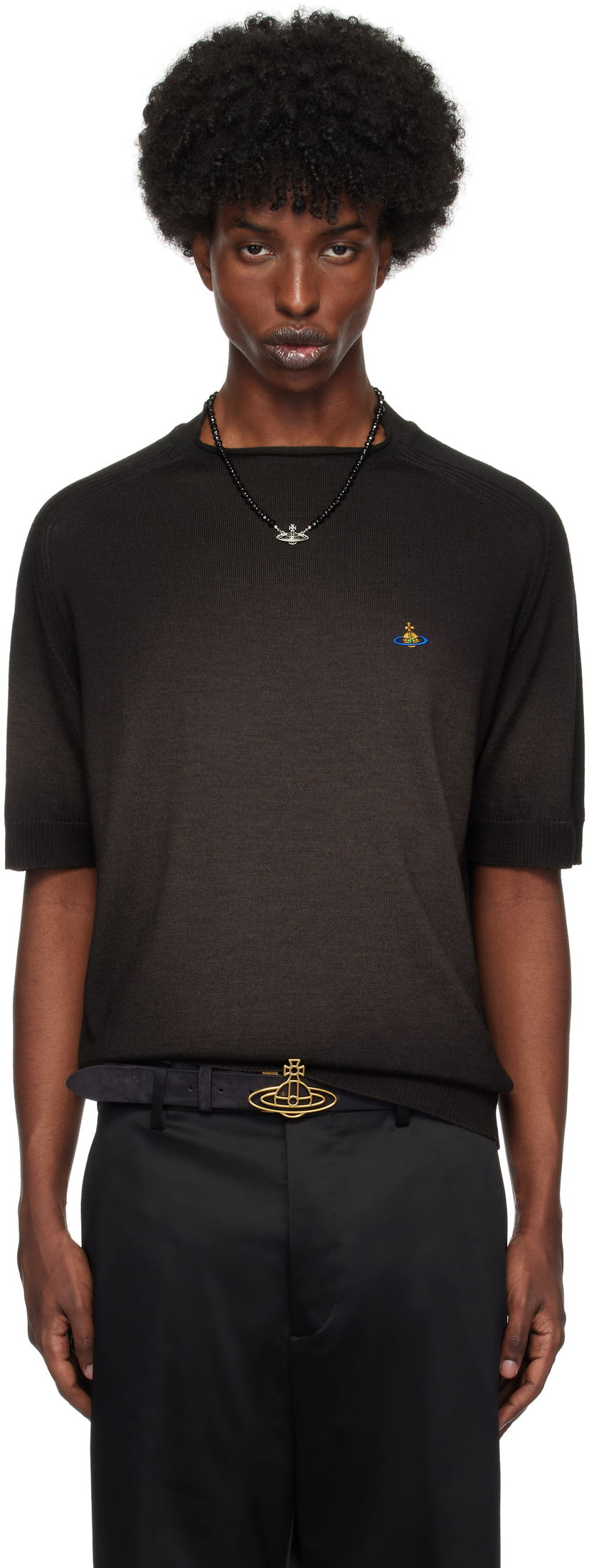 T-paita Vivienne Westwood T-shirt Embroidered Logo Ruskea | 2701001S-Y002V-