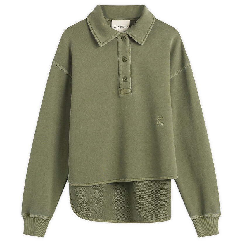 Huppari CLOSED Long Sleeve Polo Sweatshirt with Layered Hem Vihreä | C95667-47V-13-657