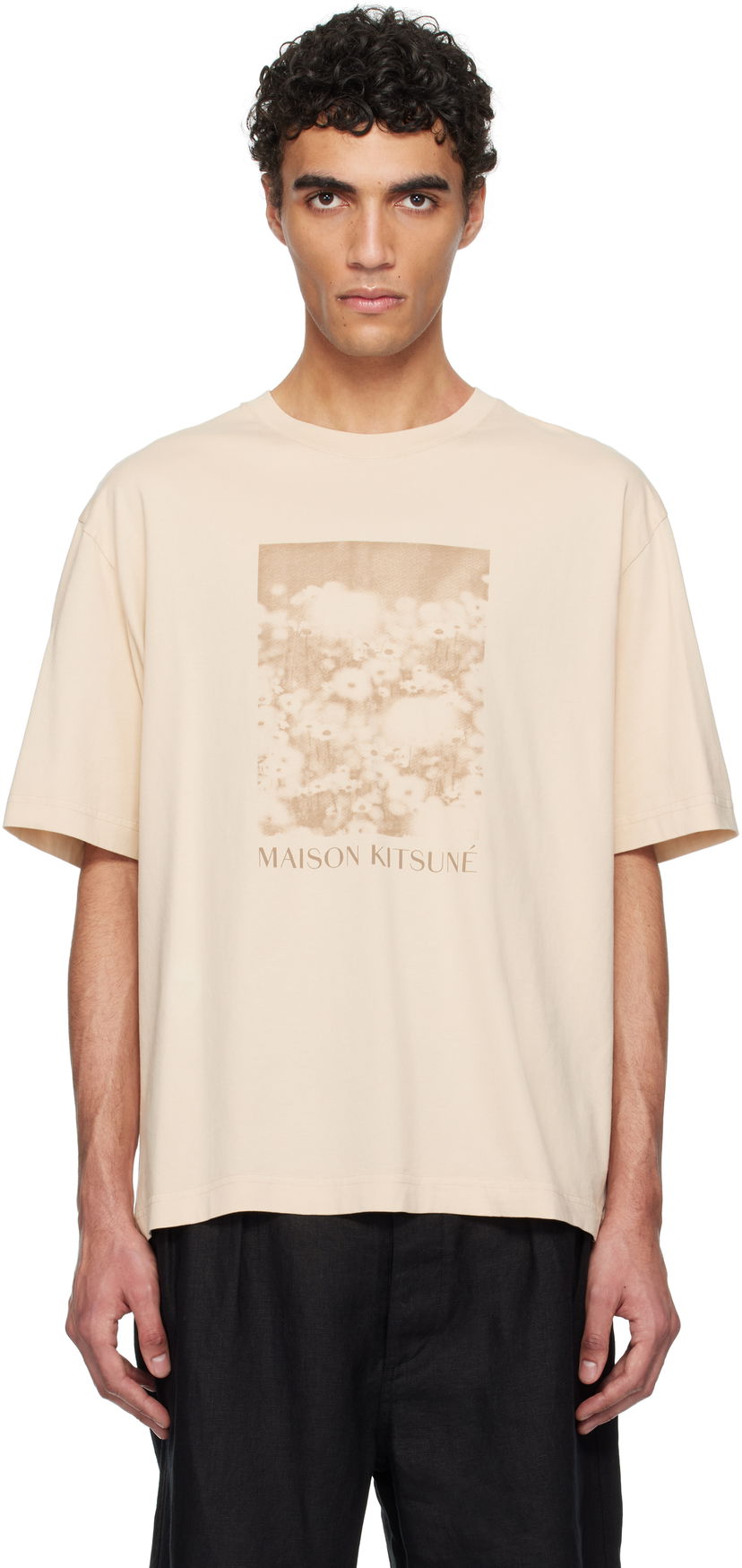 T-paita MAISON KITSUNÉ Maison Kitsuné Daisy Field Oversize T-Shirt Beige | OM00114KJ7016