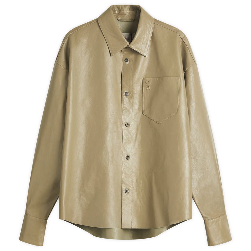 Paita AMI AMI Paris Boxy Fit Leather Overshirt, Size Large Beige | UJK246-LH0051-375