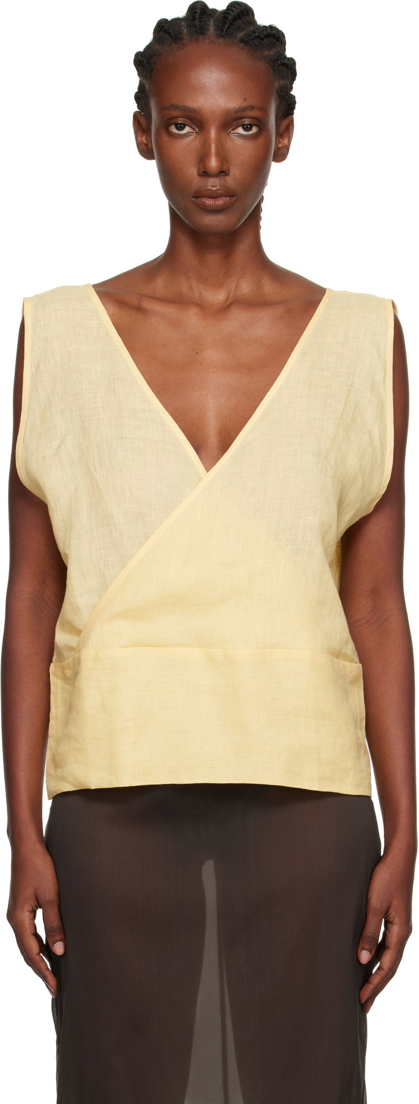 Tankkitoppi Baserange Baserange Garlin Wrap Linen Top Keltainen | TSGA-FL-AU25