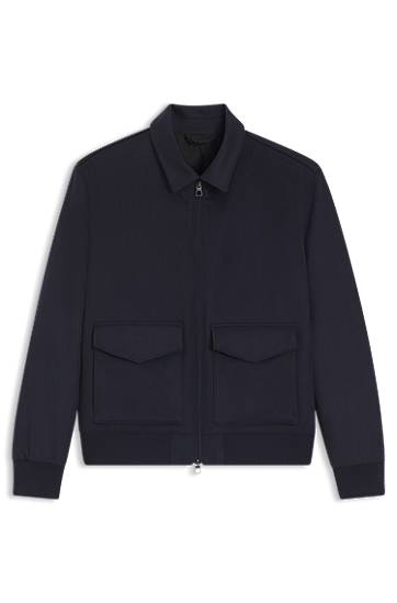 Bomber-takki BOSS BECKHAM x BOSS Zip Jacket with Flap Pockets Wool and Cashmere Tummansininen | 50555817