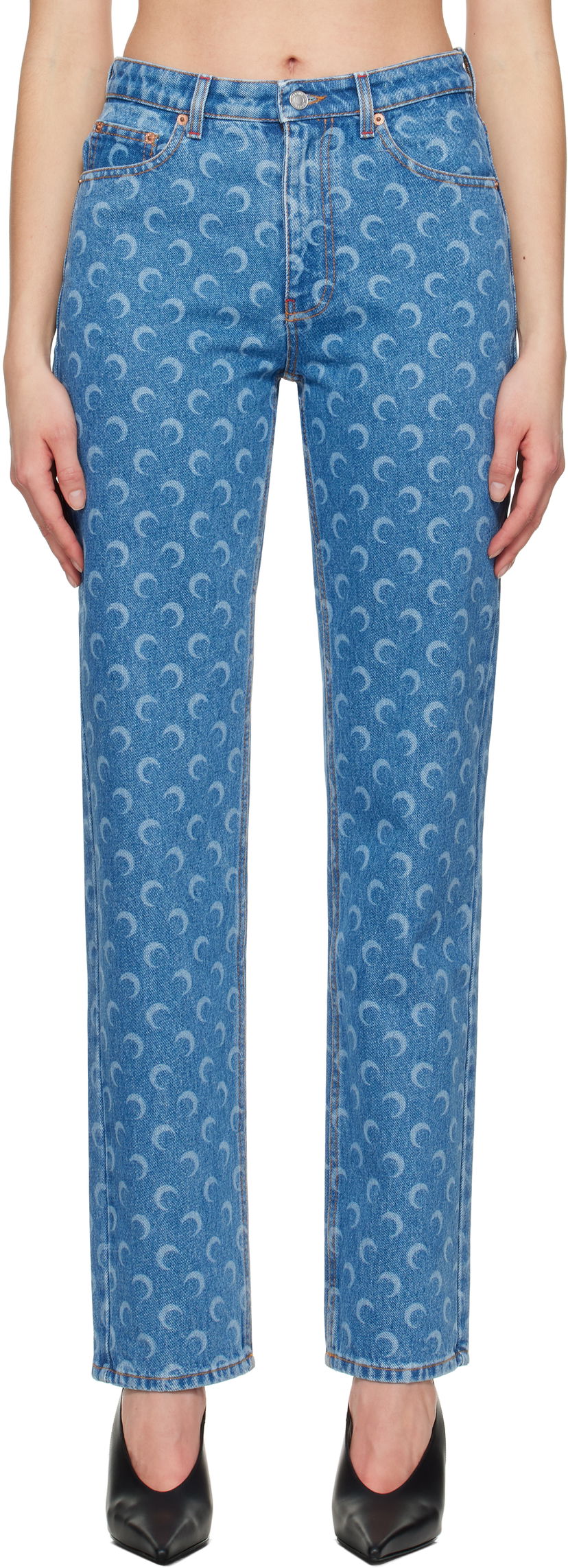 Jeans Marine Serre Marine Serre Moon Laser Loose Jeans Sininen | WPA128A CDEN0002