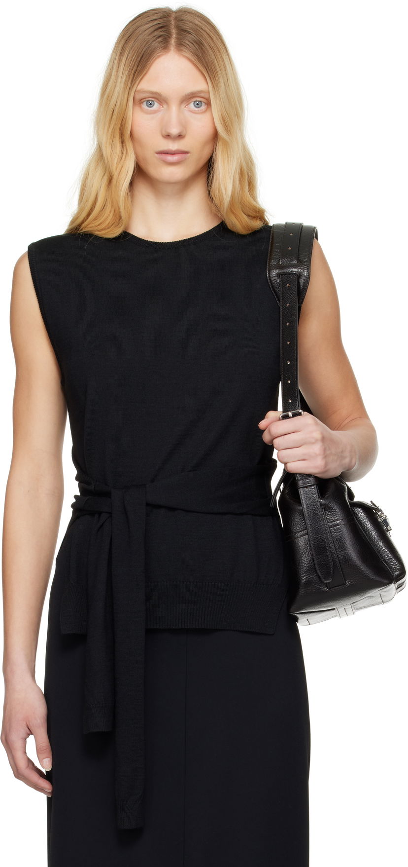 Villapaita LEMAIRE Lemaire Trompe L'oeil Sleeveless Tie-Waist Sweater Musta | TO1323 LK087
