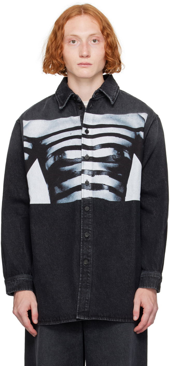 Paita Jean Paul Gaultier Jean Paul Gaultier 'The Body Marinière' Print Denim Shirt Musta | 24/30-F-CH063I-D016-060100