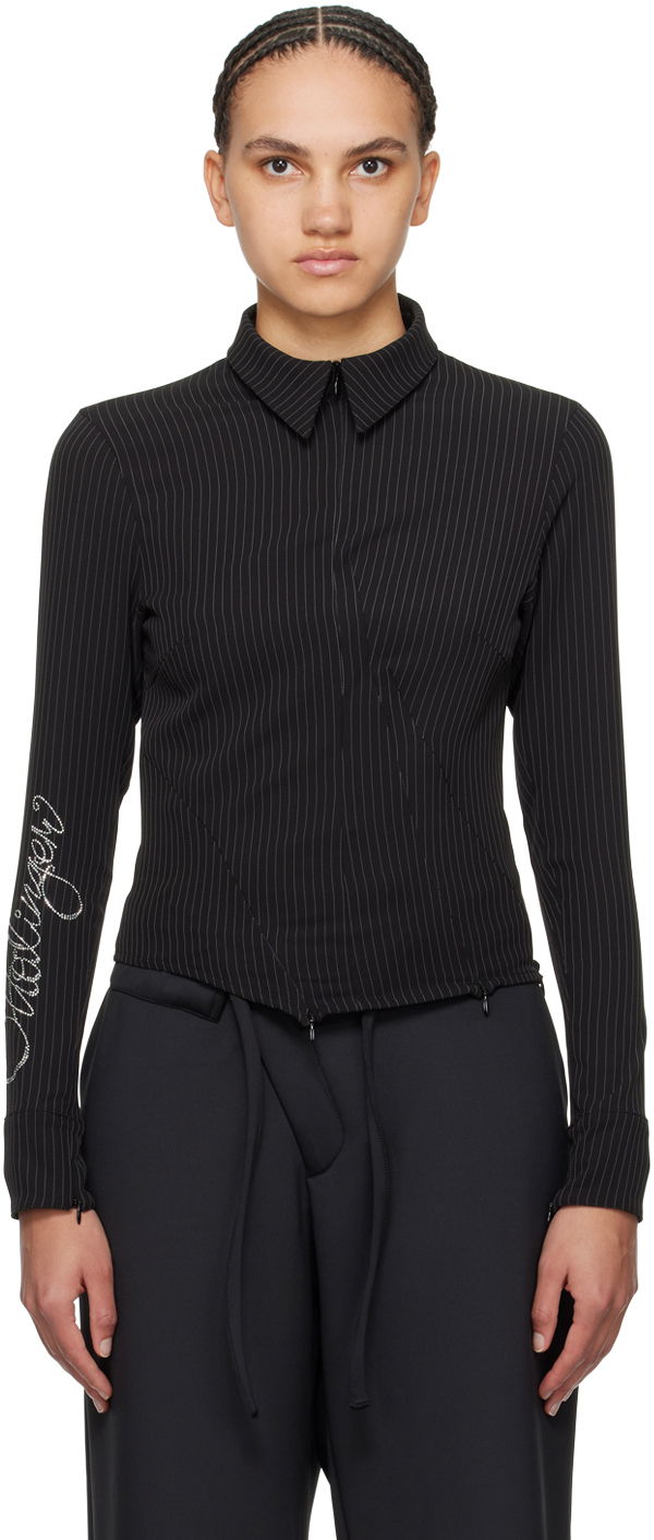 Paita Ottolinger Ottolinger Pinstriped Zip Shirt Musta | 1103003