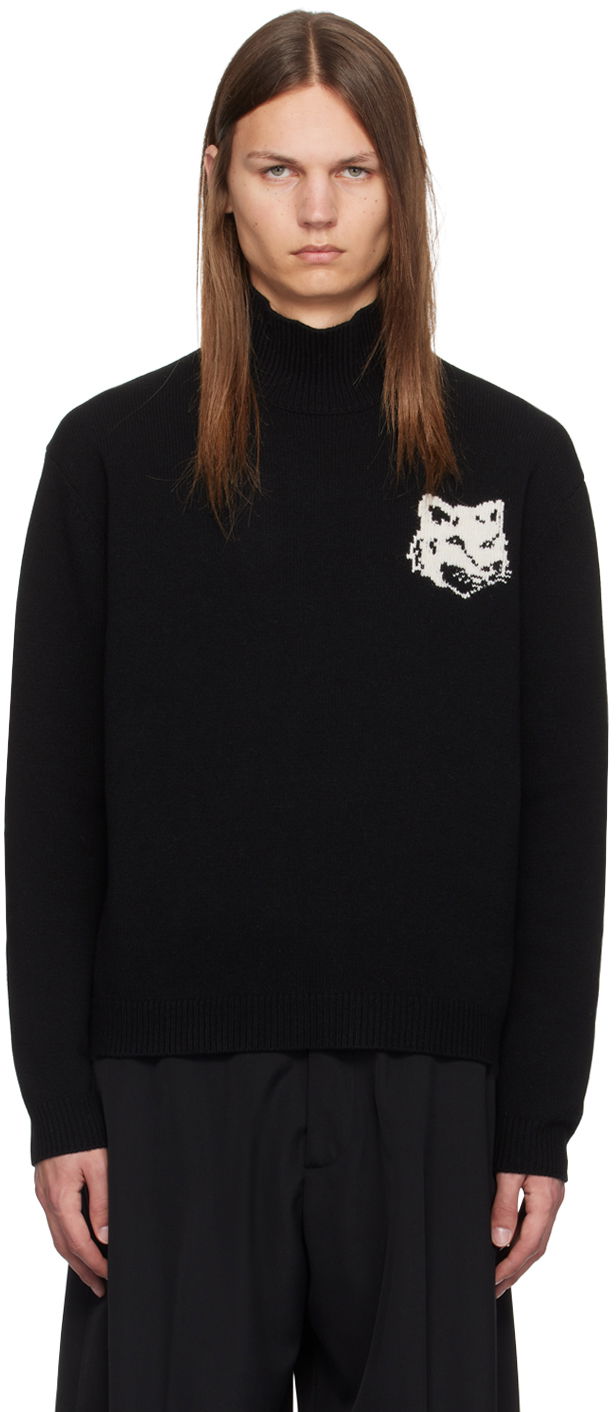 Villapaita MAISON KITSUNÉ Fox Head Intarsia Turtleneck Sweater Musta | NM00807KM0329