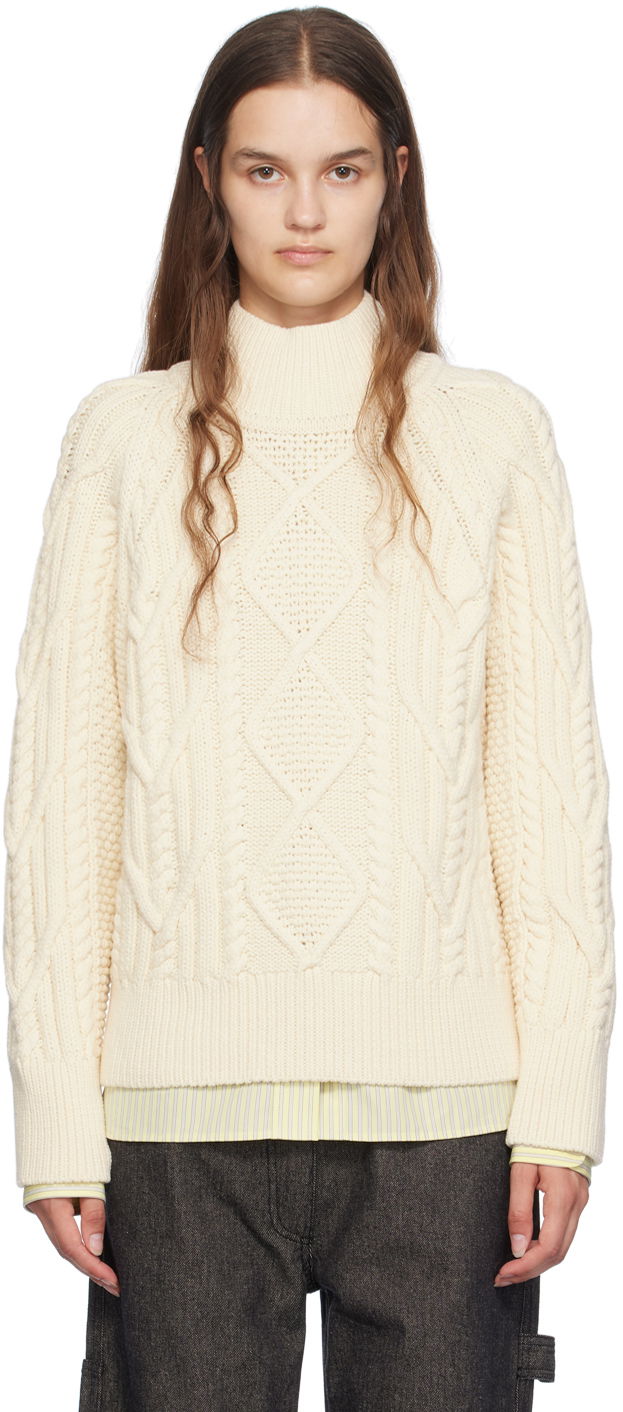 Villapaita BOSS Mock Neck Sweater Valkoinen | 50518369