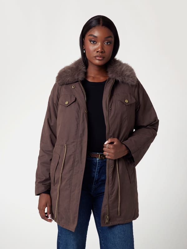 Parka GUESS Faux Fur Collar Parka Jacket Ruskea | W4BL45WGK30