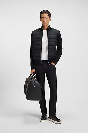 Bomber-takki BOSS Mixed-material jacket with padded front and knitted sleeves Musta | 50549991, 1