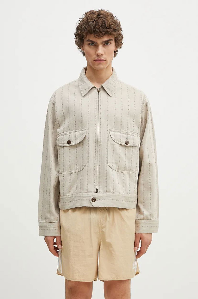 Takki Human Made Herringbone Zip-Up Work Jacket Beige | HM28JK014