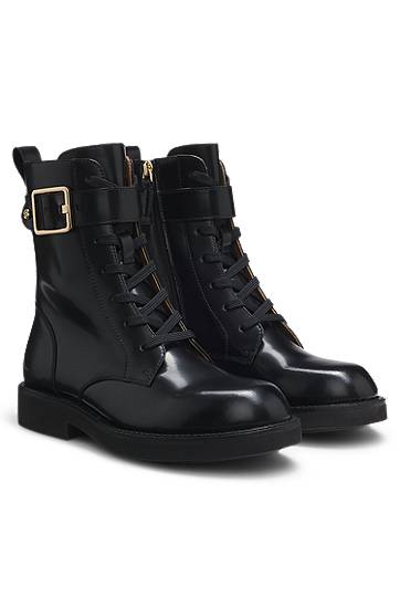 Tennarit ja kengät BOSS Lace-up Leather Boots with Buckle Detail and Chunky Sole Musta | 50552772