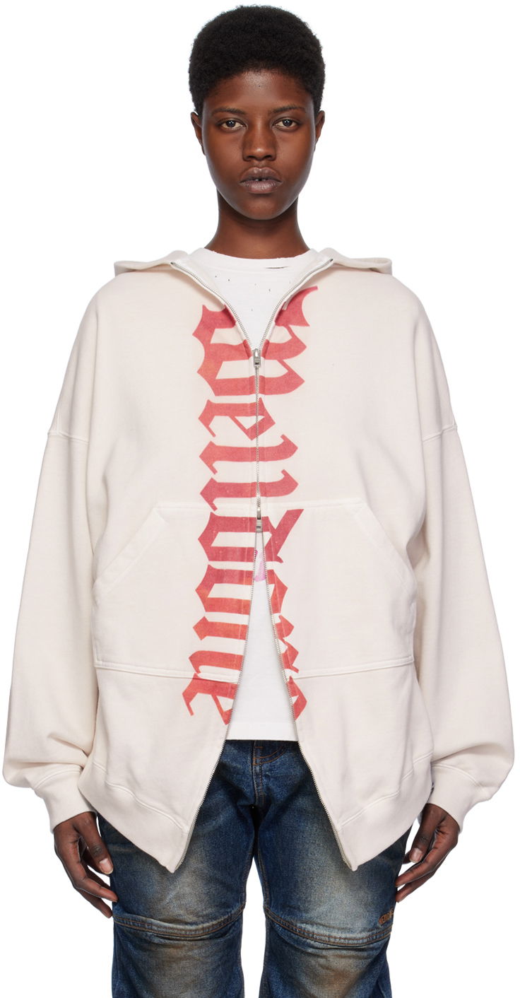 Huppari We11done We11done Printed Zip-Up Hoodie Beige | WD-TJ0-24-812-U-WH