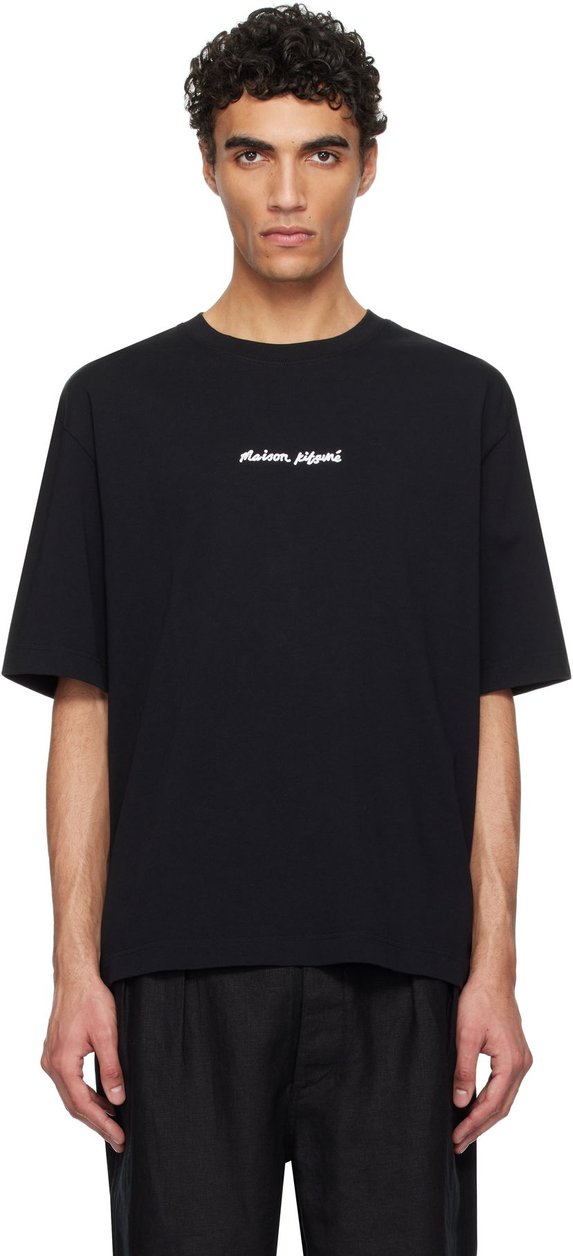 T-paita MAISON KITSUNÉ Maison Kitsuné Handwriting Oversize T-Shirt Musta | OM00122KJ0119
