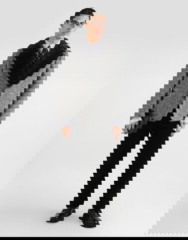 Takki Dolce & Gabbana Dolce & Gabbana Single-Breasted Dotted Wool Jacket with Fur Collar Harmaa | G2VJ9ZFMZAKS8030, 1