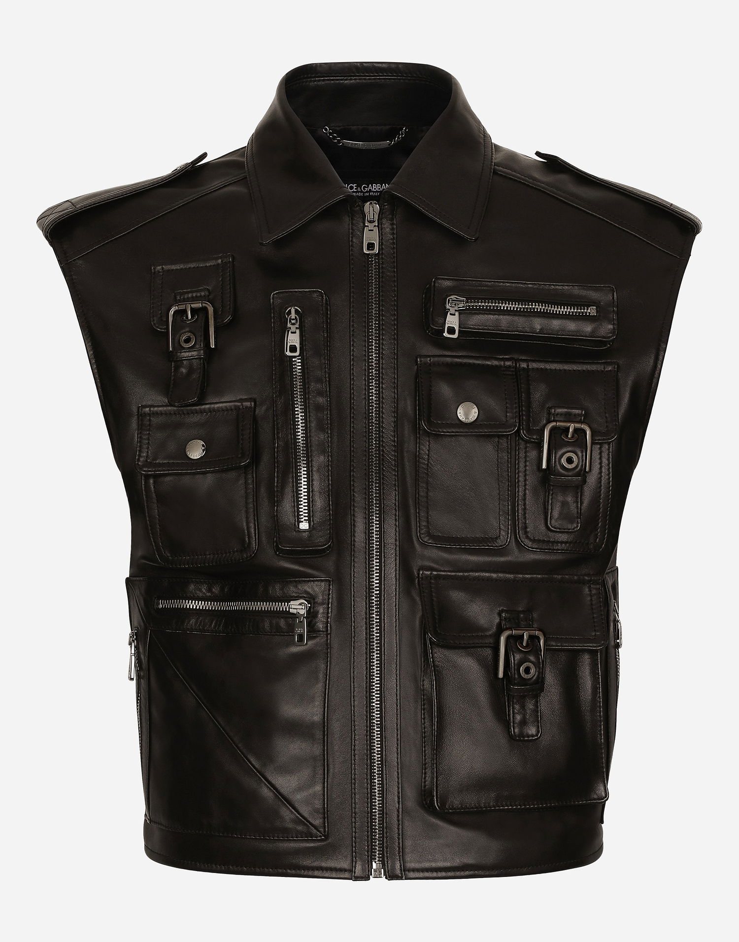 Liivi Dolce & Gabbana Dolce & Gabbana Multi-Pocket Leather Vest Musta | G9AXKLHULUZN0000, 0