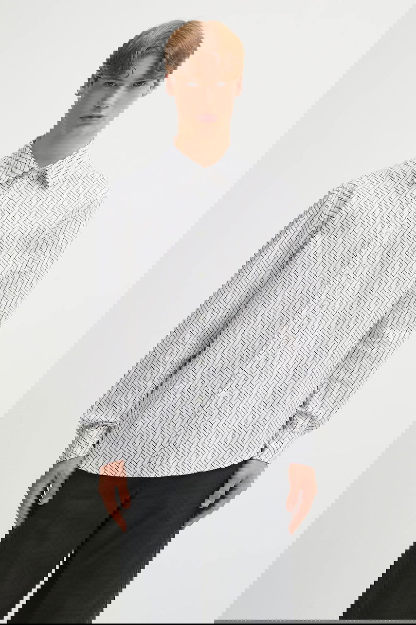 Paita KENZO Weave Relaxed Fit Shirt with Classic Collar Valkoinen | FF65CH4029JD, 0