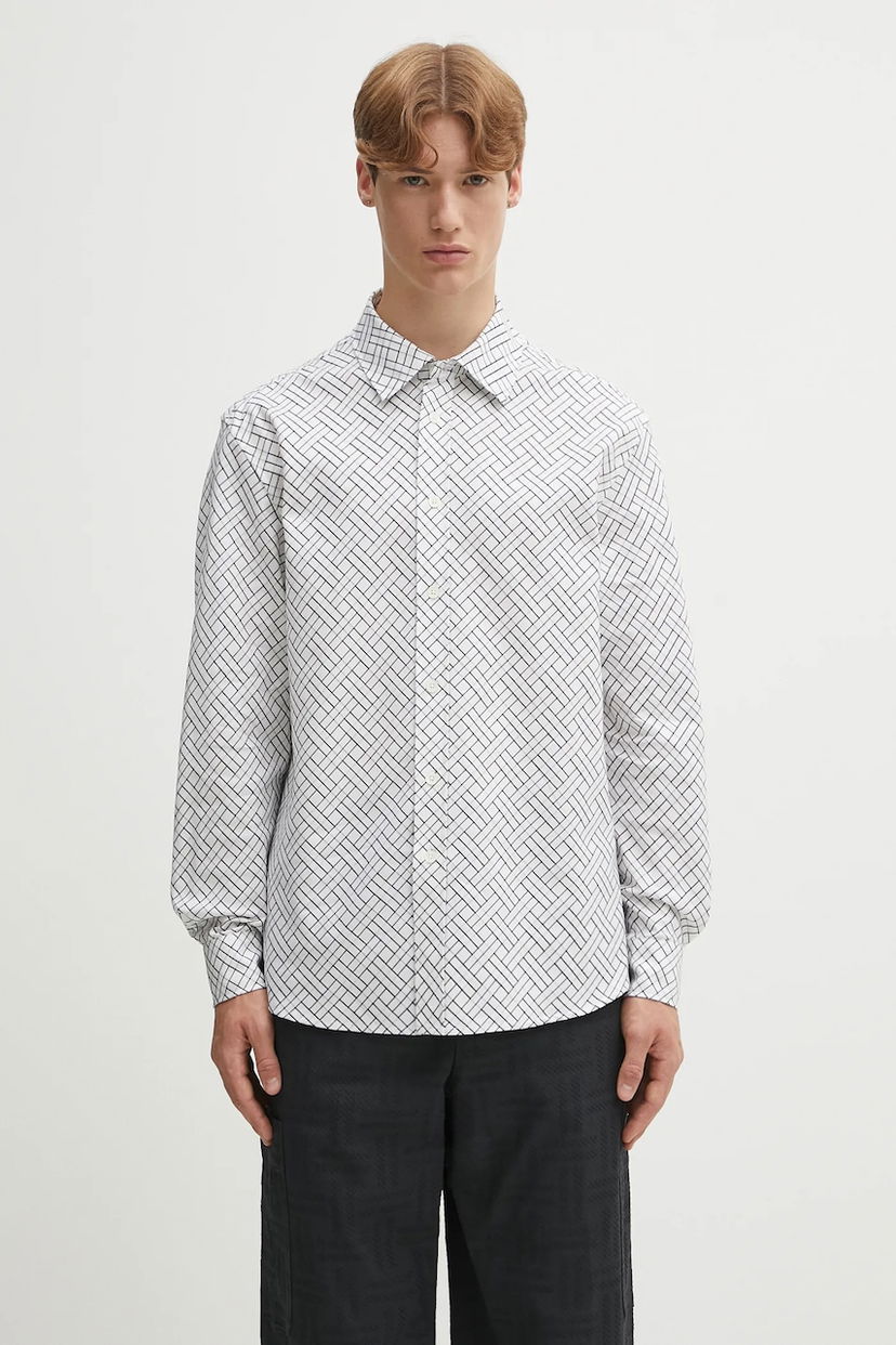 Paita KENZO Weave Relaxed Fit Shirt with Classic Collar Valkoinen | FF65CH4029JD