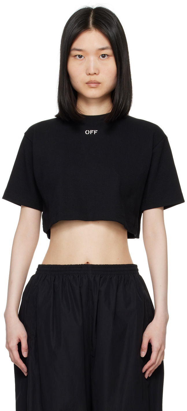 Crop top Off-White Black Off Stamp Rib Cropped T-Shirt Musta | OWAA081C99JER0041001