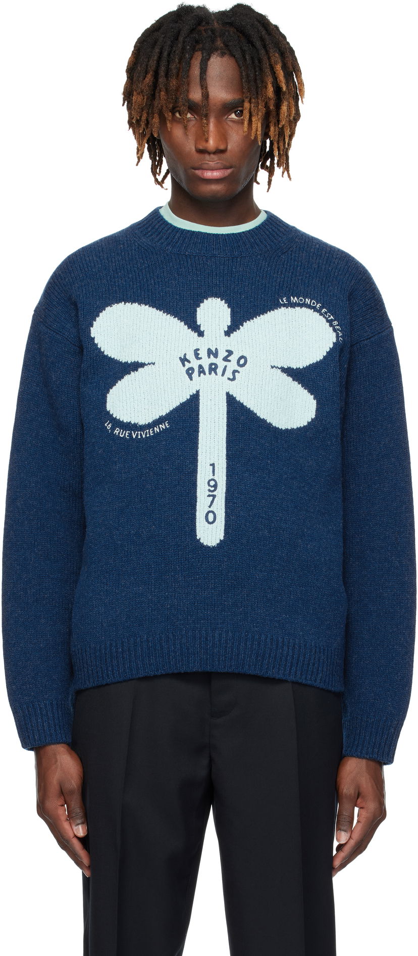 Villapaita KENZO Kenzo Paris 'KENZO Dragonfly' Embroidered Wool Sweater Sininen | FF55PU7163CA