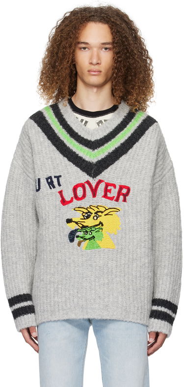 Villapaita ERL 'Hurt Lover' Graphic V-Neck Sweater Harmaa | ERL07N004, 0