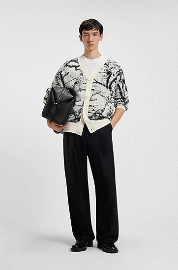 Villapaita BOSS Oversized-fit Cardigan with Birch Tree and Owl Jacquard Pattern Monivärinen | 50546872, 1