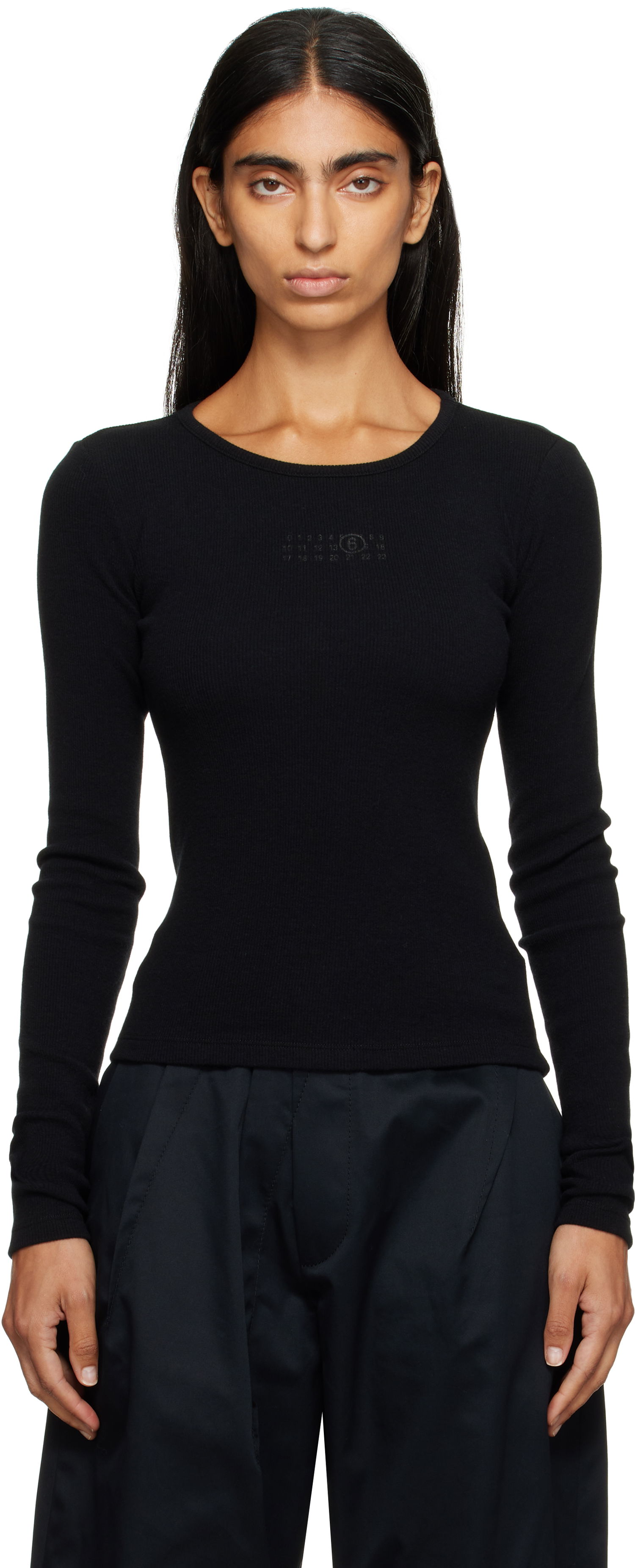 T-paita Maison Margiela MM6 Maison Margiela Wool Blend Rib Jersey Long Sleeve T-Shirt Musta | S52NH0029 M20122, 0