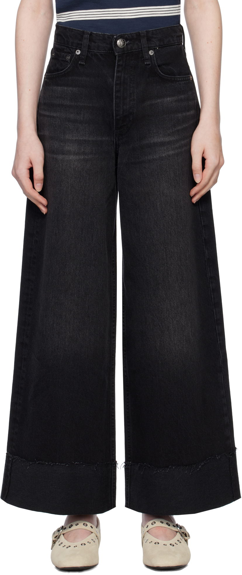Jeans rag & bone Sofie Ankle Wide Leg Jeans Musta | WDD24H2993RGBL