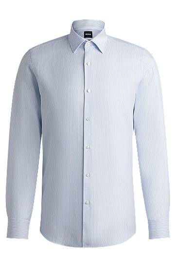 Paita BOSS Slim-Fit Striped Linen-Blend Shirt Sininen | 50539206