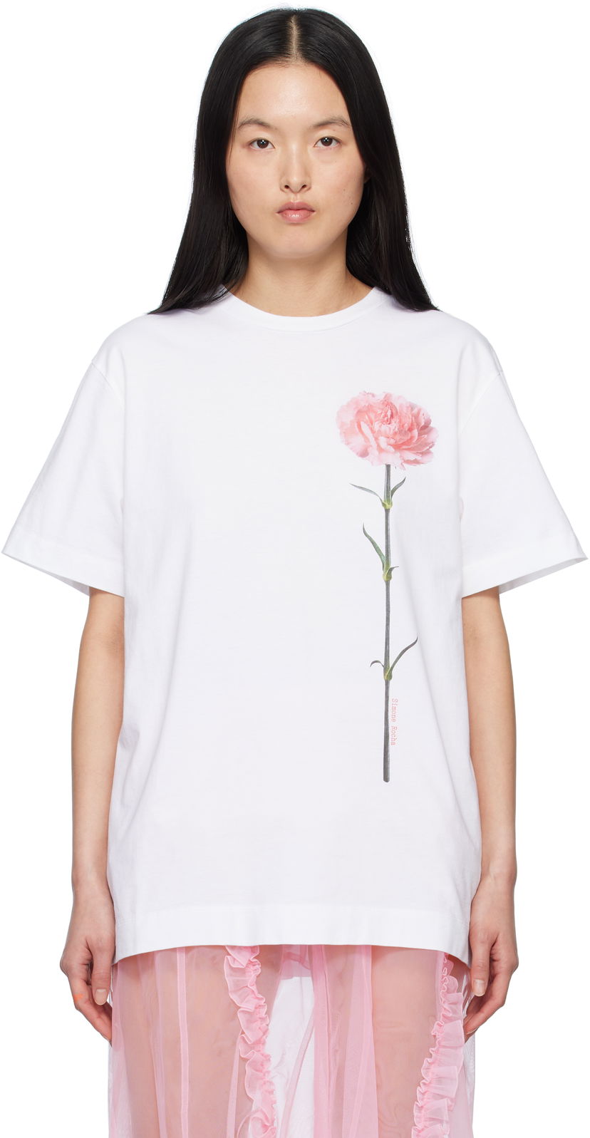 T-paita Simone Rocha Simone Rocha Carnation Print T-Shirt Valkoinen | 5195P32A-W 0569