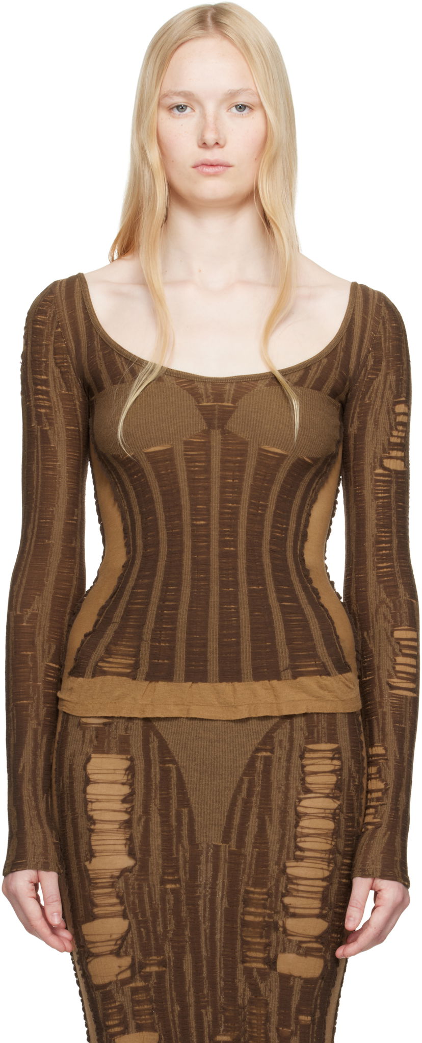 Mekko Diesel Diesel M-Calai Distressed Ribbed Knit Top Ruskea | A19218 0BJBI