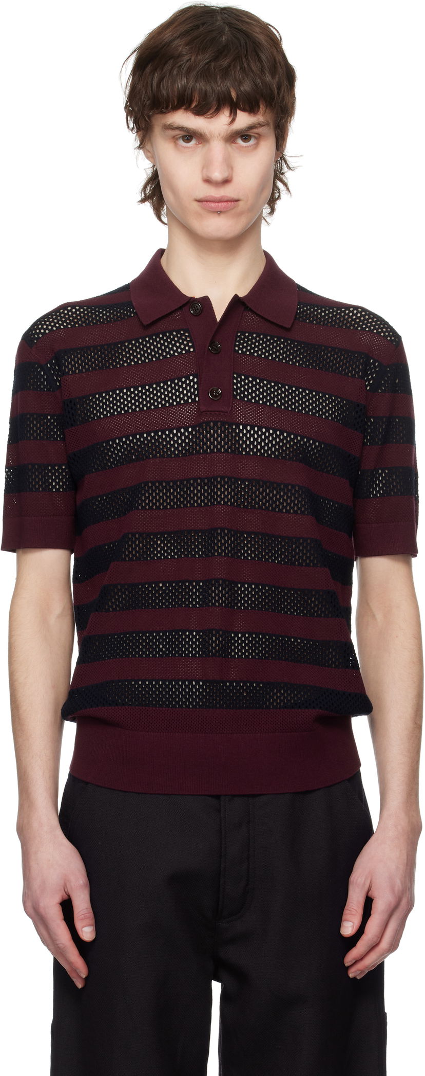 Poolopaita Dries Van Noten Dries Van Noten Striped Knit Polo Burgundia | 251-021214-1701