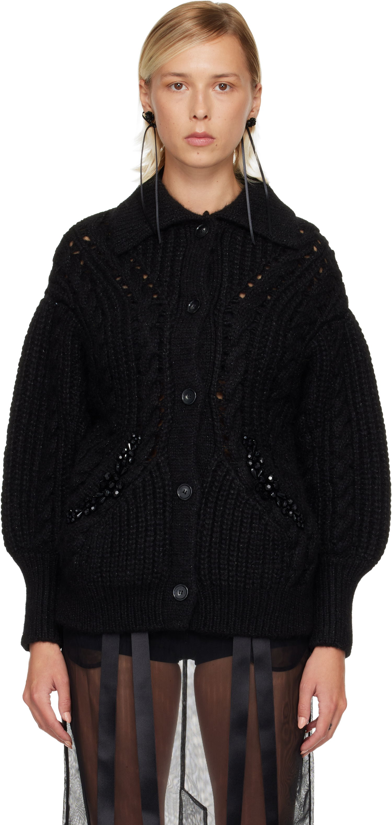 Villapaita Simone Rocha Simone Rocha Sculpted Chunky Knit Cardigan Musta | MZMK1B 0665, 0
