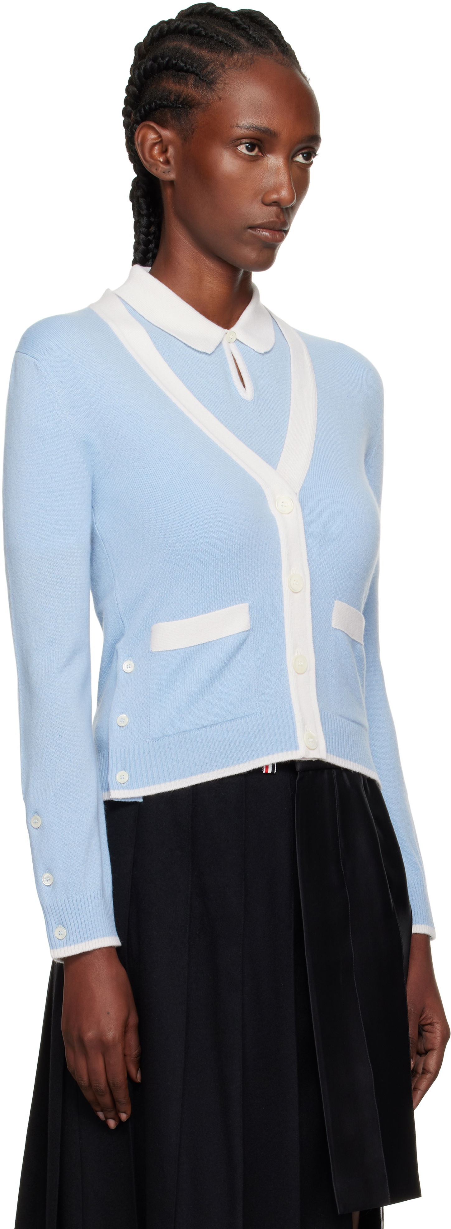 Villapaita Thom Browne Thom Browne Jersey Stitch Cashmere V-Neck Cardigan Sininen | FKC581A-Y2001, 1