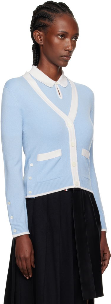 Villapaita Thom Browne Thom Browne Jersey Stitch Cashmere V-Neck Cardigan Sininen | FKC581A-Y2001, 1