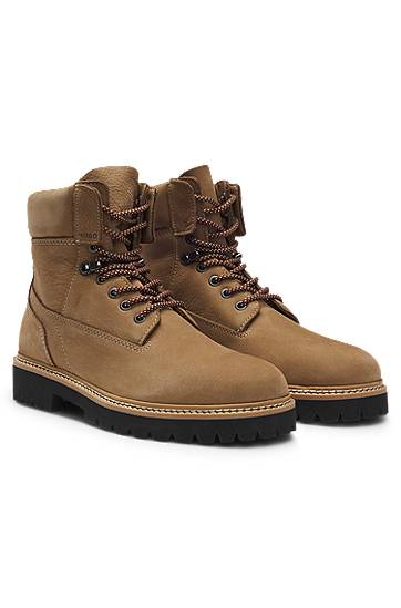 Tennarit ja kengät BOSS Nubuck-Leather Half Boots with Padded Collar Ruskea | 50552695