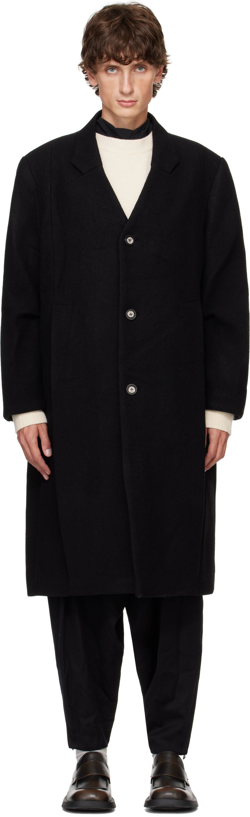 Takit ADER ERROR Pleated Long Coat Musta | BN01FWCT0101BK