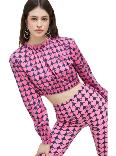 Paita Moschino CROPPED STRETCH SATIN ALL-OVER HEARTS BLOUSE Vaaleanpunainen | W.C.E70.00.S.3957
