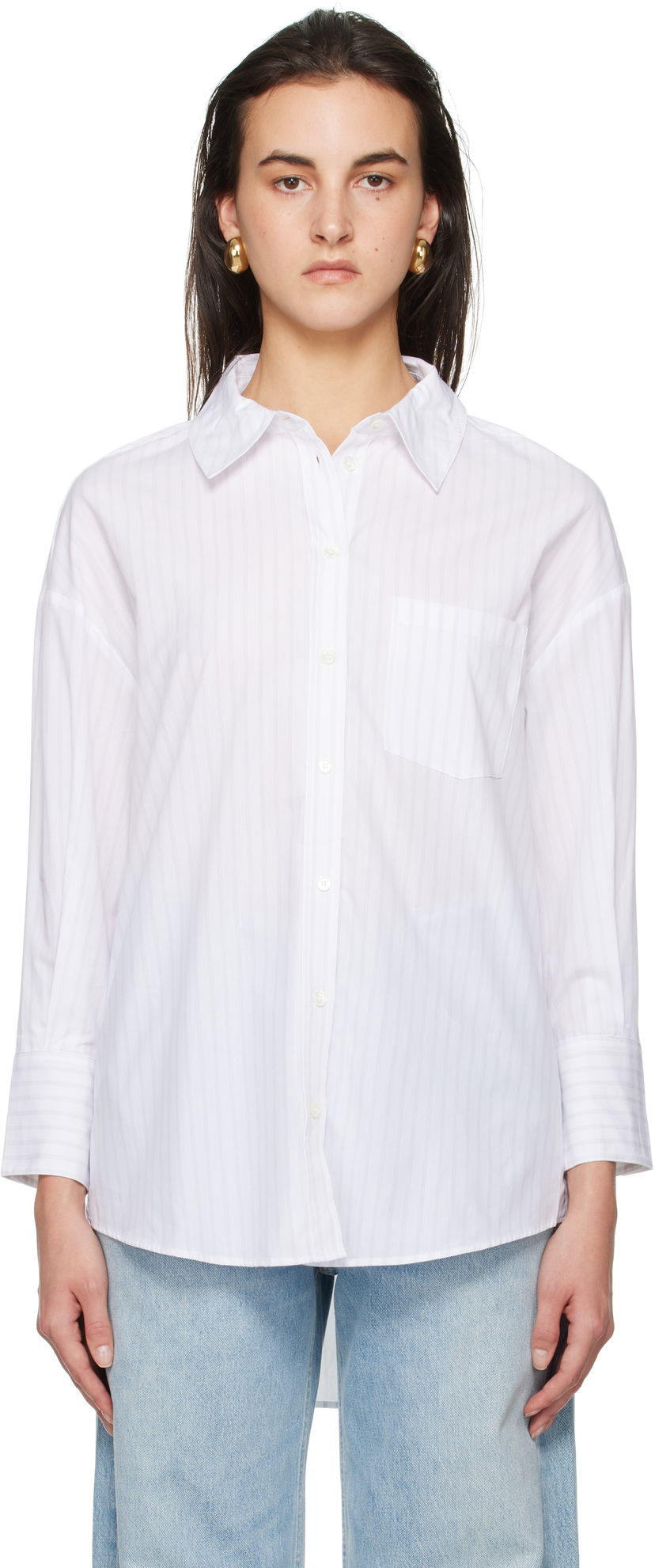 Paita Anine Bing Striped Oversized Cotton Shirt Valkoinen | A-07-10543-MTL31