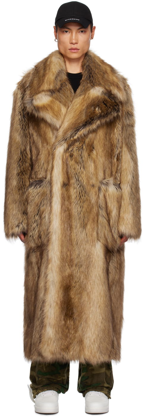 Takki Givenchy Double-Breasted Faux-Fur Coat Beige | BM013Q310R, 0