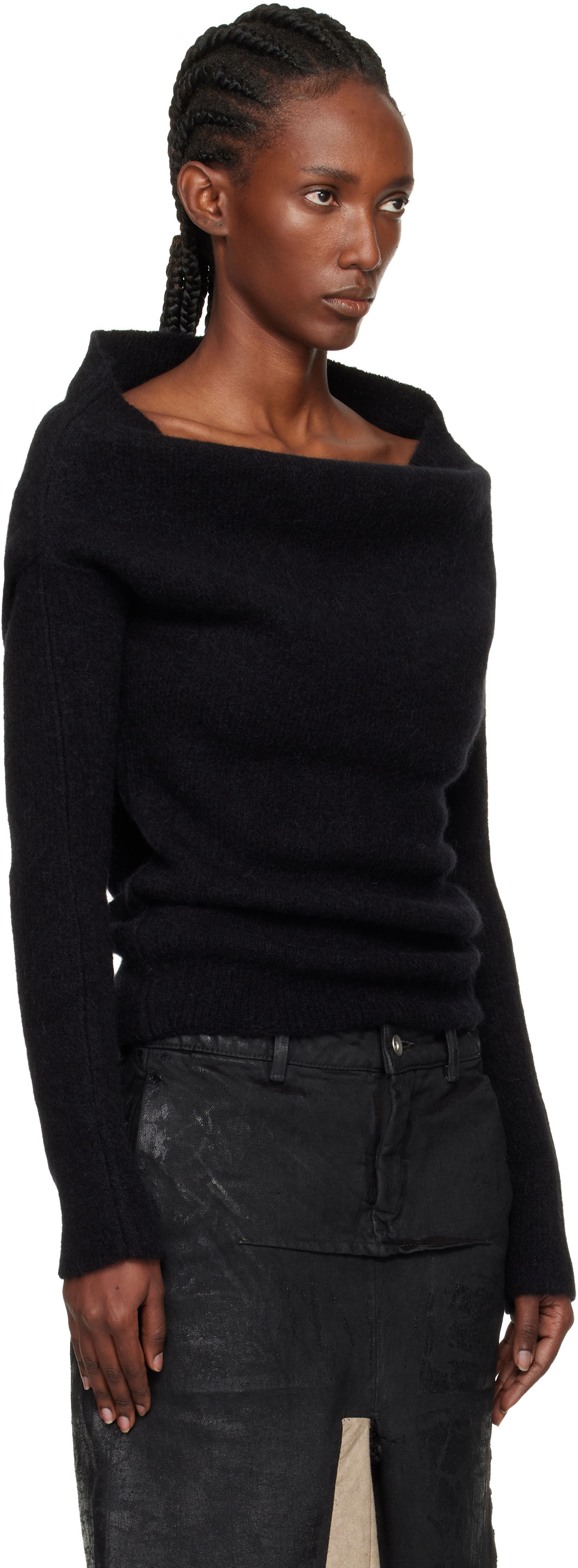Villapaita Rick Owens Rick Owens Concordians Runway Draped Neck Long Sleeve Sweater Musta | RO02E4675 KWP, 1
