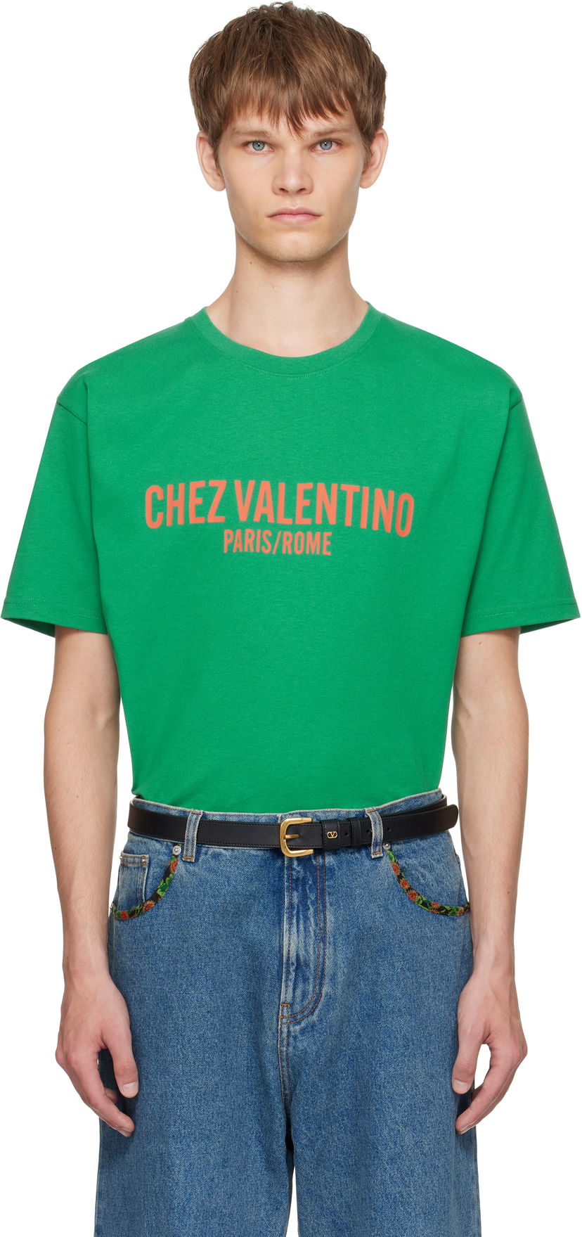 T-paita Valentino Valentino 'Chez Valentino' Print T-Shirt Vihreä | 7V3MG16PAPG