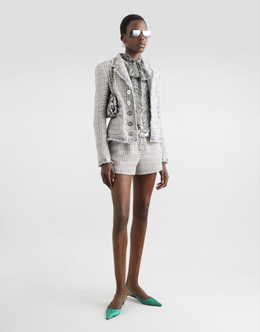 Takki Dolce & Gabbana Short Single-breasted Bouclé Jacket Harmaa | F27DITFQOABS8100, 1